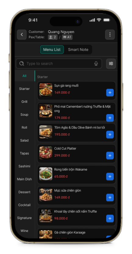 POS smart note — step 1